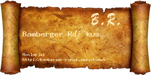 Bamberger Rókus névjegykártya